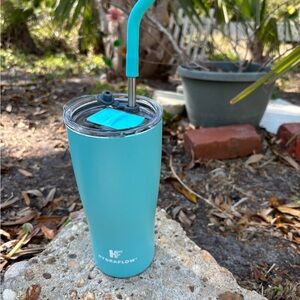 HydraFlow Capri Teal Insulated Tumbler with Straw Triple Layer Stainless 20 oz